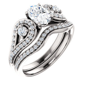 CZ Wedding Set, featuring The Tonya Laverne engagement ring (Customizable Oval Cut Design with Winged Split-Pavé Band)