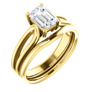 CZ Wedding Set, featuring The Piper engagement ring (Customizable Emerald Cut Solitaire with Flared Split-band)