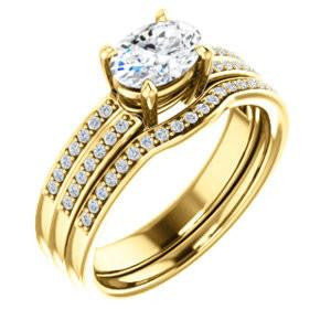 CZ Wedding Set, featuring The Lyla Ann engagement ring (Customizable Oval Cut Design with Wide Double-Pavé Band)