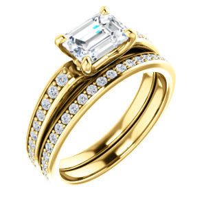 CZ Wedding Set, featuring The Sashalle engagement ring (Customizable Cathedral-Raised Emerald Cut Design with Tapered Pavé Band)