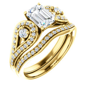 CZ Wedding Set, featuring The Tonya Laverne engagement ring (Customizable Emerald Cut Design with Winged Split-Pavé Band)