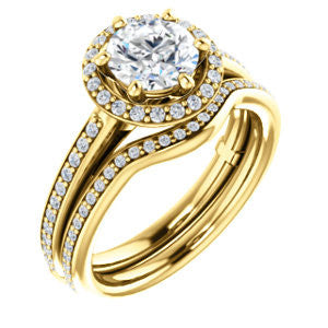 Cubic Zirconia Engagement Ring- The Jessika (Customizable Cathedral-set Round Cut Design with Halo and Thin Pavé Band)