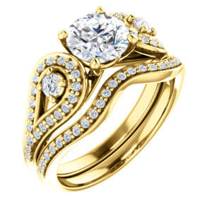 CZ Wedding Set, featuring The Tonya Laverne engagement ring (Customizable Round Cut Design with Winged Split-Pavé Band)