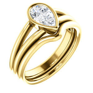 CZ Wedding Set, featuring The Shae engagement ring (Customizable Pear Cut Split-Band Solitaire)