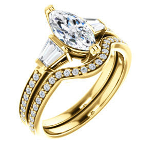 CZ Wedding Set, featuring The Hazel Rae engagement ring (Customizable Marquise Cut Design with Quad Baguette Accents and Pavé Band)