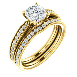CZ Wedding Set, featuring The Brooklynn engagement ring (Customizable Cushion Cut with Cathedral Setting and Milgrained Pavé Band)