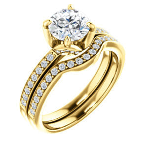 CZ Wedding Set, featuring The Sandy engagement ring (Customizable Prong-Accented Round Cut Style with Thin Pavé Band)