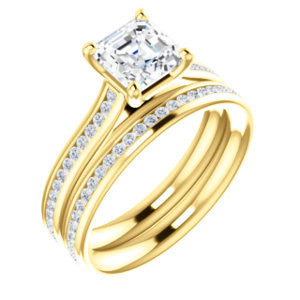 Cubic Zirconia Engagement Ring- The Rosario (Customizable Asscher Cut Cathedral Setting with 3/4 Pavé Band)