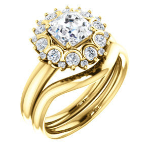 CZ Wedding Set, featuring The BettyJo engagement ring (Customizable Asscher Cut featuring Cluster Accent Bouquet)