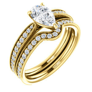 CZ Wedding Set, featuring The Brooklynn engagement ring (Customizable Pear Cut with Cathedral Setting and Milgrained Pavé Band)