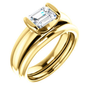 CZ Wedding Set, featuring The Liza Bella engagement ring (Customizable Emerald Cut Cathedral Bar-set Solitaire)