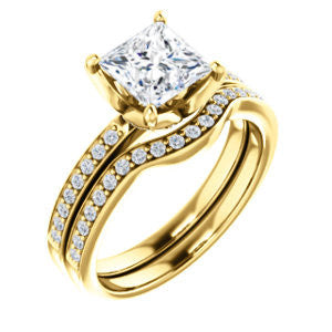 CZ Wedding Set, featuring The Sandy engagement ring (Customizable Prong-Accented Princess Cut Style with Thin Pavé Band)