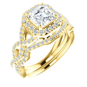 CZ Wedding Set, featuring The Benita engagement ring (Customizable Asscher Cut with Infinity Split-band Pavé and Halo)