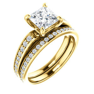 CZ Wedding Set, featuring The Sashalle engagement ring (Customizable Cathedral-Raised Princess Cut Design with Tapered Pavé Band)