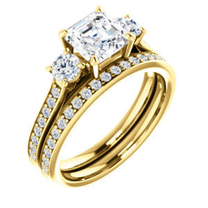 CZ Wedding Set, featuring The Tess engagement ring (Customizable Asscher Cut Trellis-Enhanced Bridge Setting with Semi-Pavé Band)