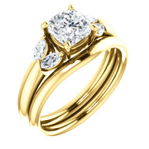Cubic Zirconia Engagement Ring- The Leeanne (Customizable 5-stone Design with Cushion Cut Center and Marquise Accents)