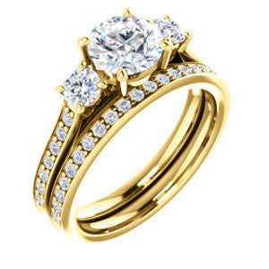 CZ Wedding Set, featuring The Tess engagement ring (Customizable Round Cut Trellis-Enhanced Bridge Setting with Semi-Pavé Band)