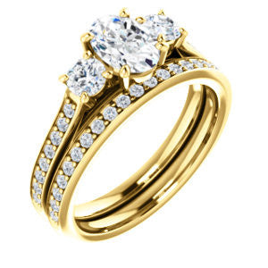 CZ Wedding Set, featuring The Tess engagement ring (Customizable Oval Cut Trellis-Enhanced Bridge Setting with Semi-Pavé Band)