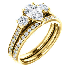 CZ Wedding Set, featuring The Tess engagement ring (Customizable Pear Cut Trellis-Enhanced Bridge Setting with Semi-Pavé Band)