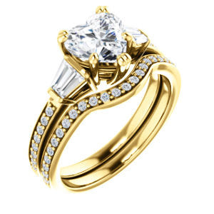 CZ Wedding Set, featuring The Hazel Rae engagement ring (Customizable Heart Cut Design with Quad Baguette Accents and Pavé Band)