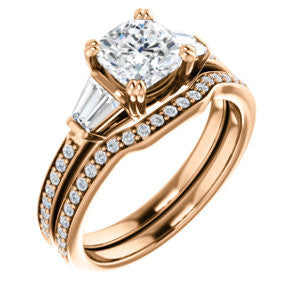 CZ Wedding Set, featuring The Hazel Rae engagement ring (Customizable Cushion Cut Design with Quad Baguette Accents and Pavé Band)