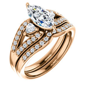 CZ Wedding Set, featuring The Karen engagement ring (Customizable Enhanced 3-stone Design with Marquise Cut Center, Dual Trillion Accents and Wide Pavé-Split Band)
