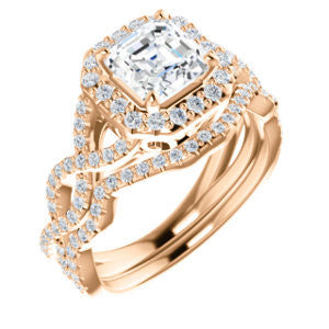 CZ Wedding Set, featuring The Benita engagement ring (Customizable Asscher Cut with Infinity Split-band Pavé and Halo)