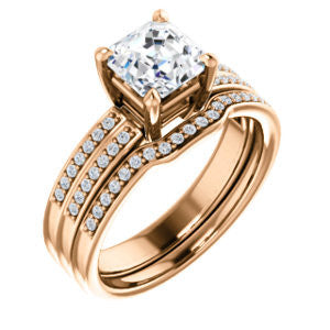 CZ Wedding Set, featuring The Lyla Ann engagement ring (Customizable Asscher Cut Design with Wide Double-Pavé Band)