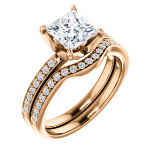 CZ Wedding Set, featuring The Sandy engagement ring (Customizable Prong-Accented Princess Cut Style with Thin Pavé Band)