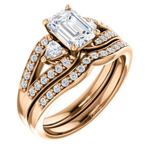 CZ Wedding Set, featuring The Karen engagement ring (Customizable Enhanced 3-stone Design with Emerald Cut Center, Dual Trillion Accents and Wide Pavé-Split Band)