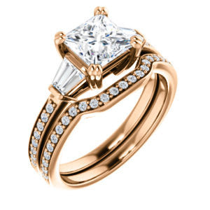 CZ Wedding Set, featuring The Hazel Rae engagement ring (Customizable Princess Cut Design with Quad Baguette Accents and Pavé Band)