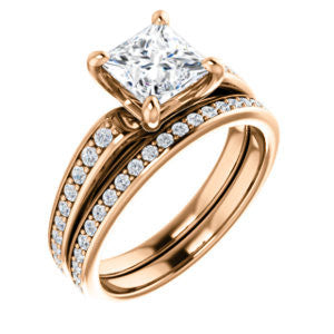 CZ Wedding Set, featuring The Sashalle engagement ring (Customizable Cathedral-Raised Princess Cut Design with Tapered Pavé Band)