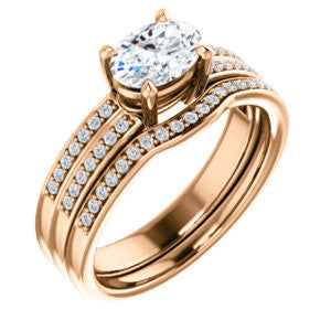 CZ Wedding Set, featuring The Lyla Ann engagement ring (Customizable Oval Cut Design with Wide Double-Pavé Band)