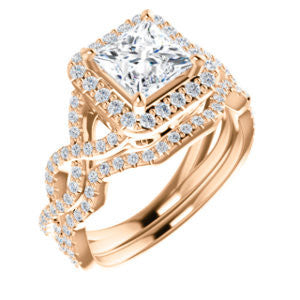 CZ Wedding Set, featuring The Benita engagement ring (Customizable Princess Cut with Infinity Split-band Pavé and Halo)