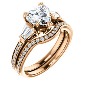 CZ Wedding Set, featuring The Hazel Rae engagement ring (Customizable Heart Cut Design with Quad Baguette Accents and Pavé Band)