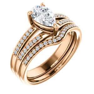 CZ Wedding Set, featuring The Lyla Ann engagement ring (Customizable Pear Cut Design with Wide Double-Pavé Band)