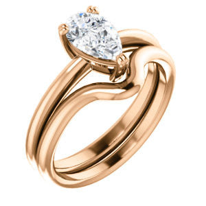 CZ Wedding Set, featuring The Venusia engagement ring (Customizable Pear Cut Solitaire with Thin Band)