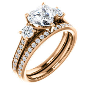 CZ Wedding Set, featuring The Tess engagement ring (Customizable Heart Cut Trellis-Enhanced Bridge Setting with Semi-Pavé Band)