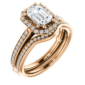 Cubic Zirconia Engagement Ring- The Jessika (Customizable Cathedral-set Emerald Cut Design with Halo and Thin Pavé Band)
