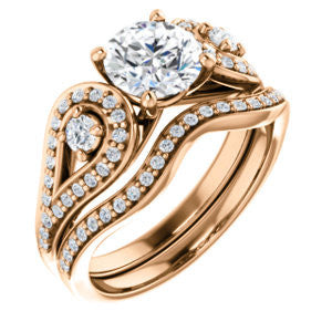 CZ Wedding Set, featuring The Tonya Laverne engagement ring (Customizable Round Cut Design with Winged Split-Pavé Band)