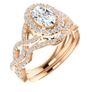 CZ Wedding Set, featuring The Benita engagement ring (Customizable Oval Cut with Infinity Split-band Pavé and Halo)