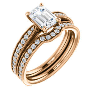 CZ Wedding Set, featuring The Brooklynn engagement ring (Customizable Emerald Cut with Cathedral Setting and Milgrained Pavé Band)