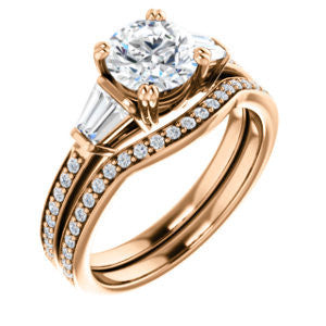 CZ Wedding Set, featuring The Hazel Rae engagement ring (Customizable Round Cut Design with Quad Baguette Accents and Pavé Band)