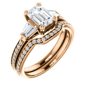 CZ Wedding Set, featuring The Hazel Rae engagement ring (Customizable Radiant Cut Design with Quad Baguette Accents and Pavé Band)