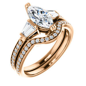 CZ Wedding Set, featuring The Hazel Rae engagement ring (Customizable Marquise Cut Design with Quad Baguette Accents and Pavé Band)