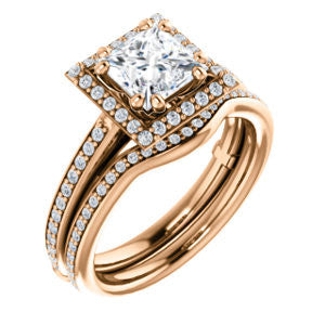 Cubic Zirconia Engagement Ring- The Jessika (Customizable Cathedral-set Princess Cut Design with Halo and Thin Pavé Band)