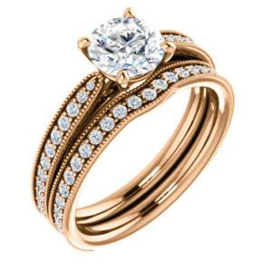 CZ Wedding Set, featuring The Brooklynn engagement ring (Customizable Round Cut with Cathedral Setting and Milgrained Pavé Band)