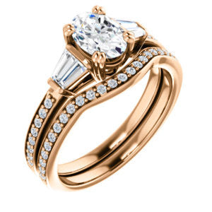 CZ Wedding Set, featuring The Hazel Rae engagement ring (Customizable Oval Cut Design with Quad Baguette Accents and Pavé Band)