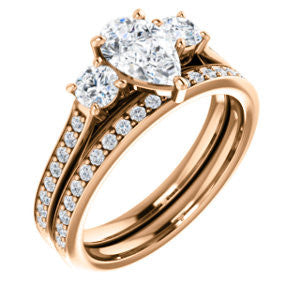 CZ Wedding Set, featuring The Tess engagement ring (Customizable Pear Cut Trellis-Enhanced Bridge Setting with Semi-Pavé Band)