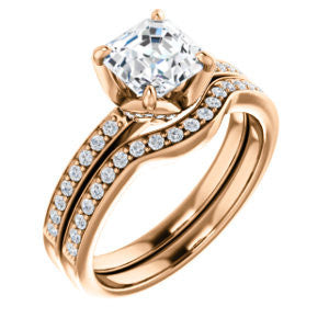 CZ Wedding Set, featuring The Sandy engagement ring (Customizable Prong-Accented Asscher Cut Style with Thin Pavé Band)